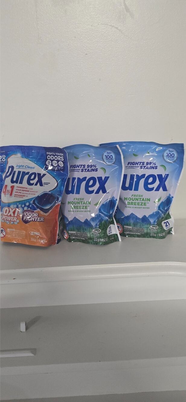 3 Count Purex 4 In 1 Laundry Detergent Pacs W/ Oxy-17ct. Each